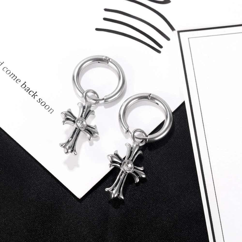 1 Khuyên Tai Tròn Màu Đen Phong Cách Gothic Punk Cho Nữ|Bông Tai Nhiều Màu Sắc Cá Tính|Khuyên Tai Mặt Chữ Thập Đính Đá Zircon Sang Trọng