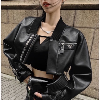 Áo khoác da croptop kèm feadback khách bên mình 🥰💓