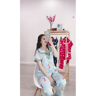 PIJAMA💕Bộ lụa tiểu thư tay ngắn quần dài