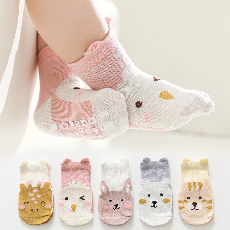 Tất Cotton Chống Trượt Hoạ Tiết Động Vật Dễ Thương Cho Bé 0-3 Tuổi