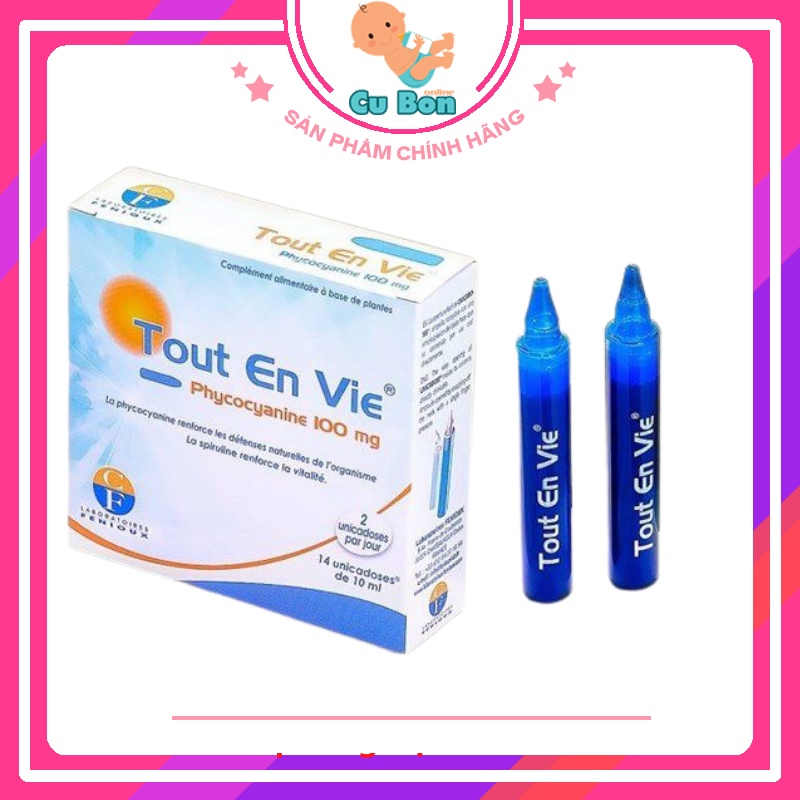 Tảo biển Tout En Vie kèm vitamin C 100mg 14ốngx15ml của Pháp dạng nước với nhiều công dụng dành cho người trưởng thành