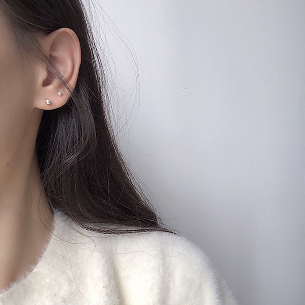 Set 3 Đôi Khuyên Tai Bằng Bạc 925 Hình Hạt Đậu Mini Phong Cách Đơn Giản