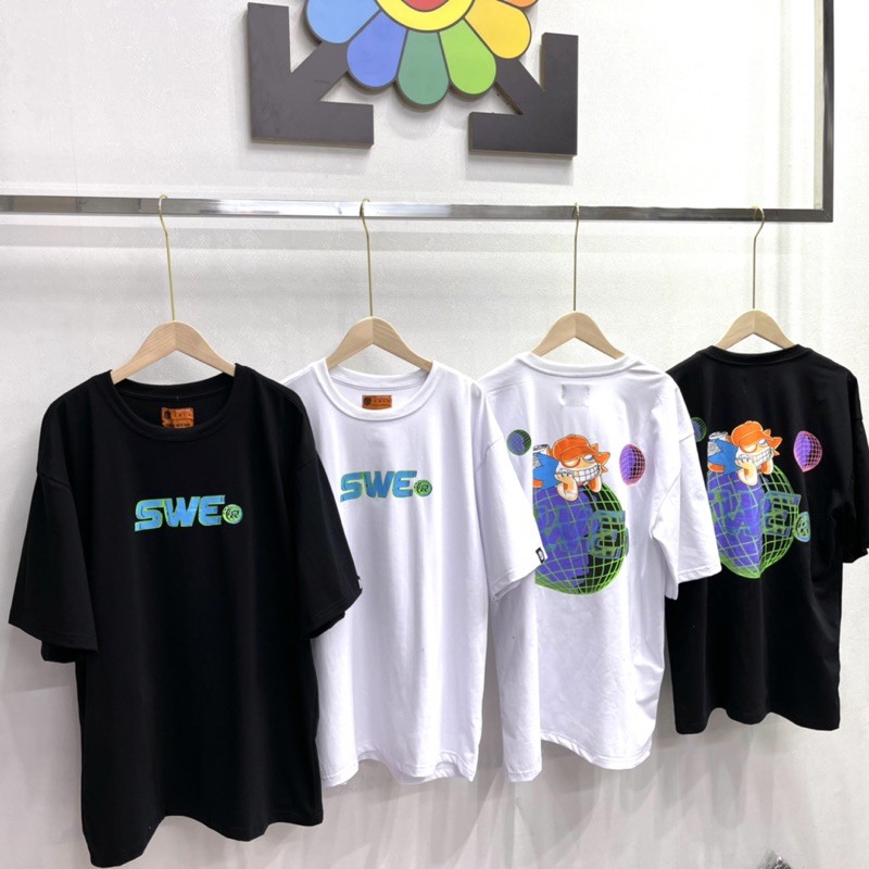 Áo thun unisex swe Quả cầu Nam nữ Full Tag Hãng áo thun tay lỡ nam nữ chất cotton