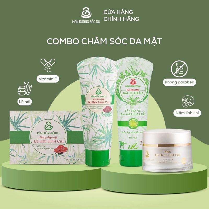 COMBO Bộ Sản Phẩm Dưỡng Da Lô Hội Linh Chi Mãn Đường Bảo Dụ