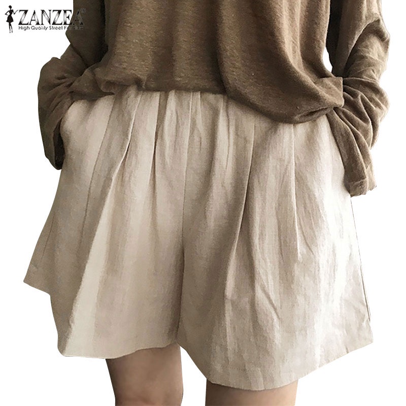 Quần ngắn Zanzea ống rộng lưng cao màu trơn thời trang dành cho nữ