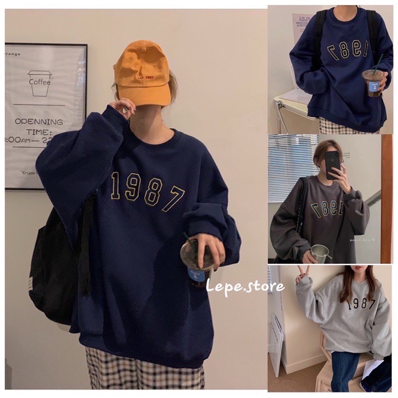 [HÀNG CÓ SẴN] Sweater nỉ chần bông dày dặn 1987 xanh rêu xám | BigBuy360 - bigbuy360.vn