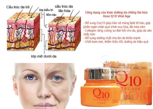 Kem dưỡng da chống lão hóa Kose Q10 Vital Age của Nhật