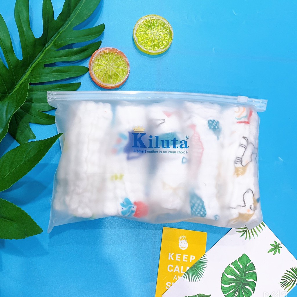 Yếm cho bé 6 lớp sợi tre Kiluta cao cấp có khóa bấm 2 nấc chắc chắn