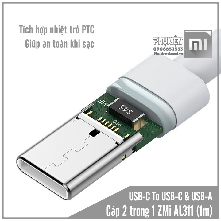 Cáp ZMI 2 trong 1, Type-C to Type-C &amp; USB-A , AL311 (1met)