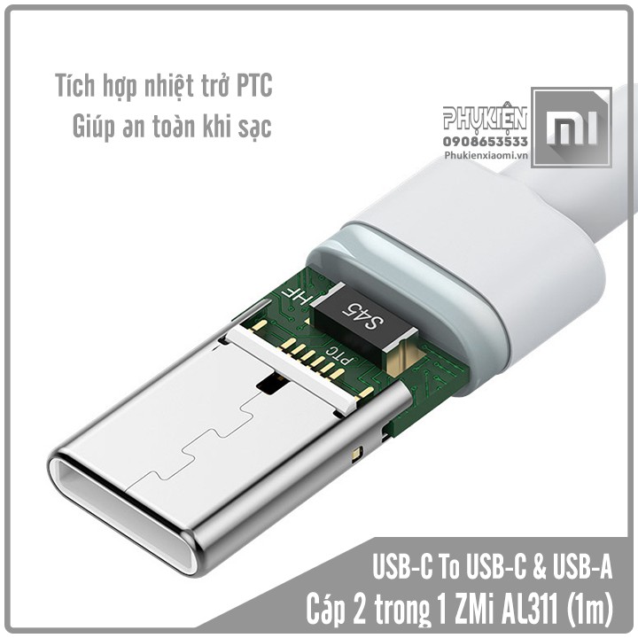Cáp ZMI 2 trong 1, Type-C to Type-C & USB-A , AL311