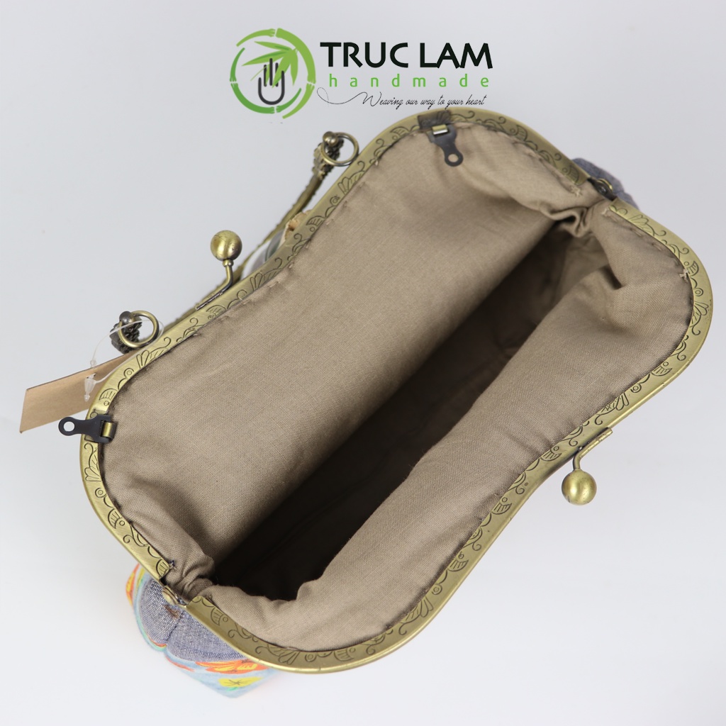 Túi Xách Tay Đeo Chéo Thời Trang Nữ Vải Denim Khóa Nẹp Đồng Họa Tiết Hoa - Trúc Lâm Handmade
