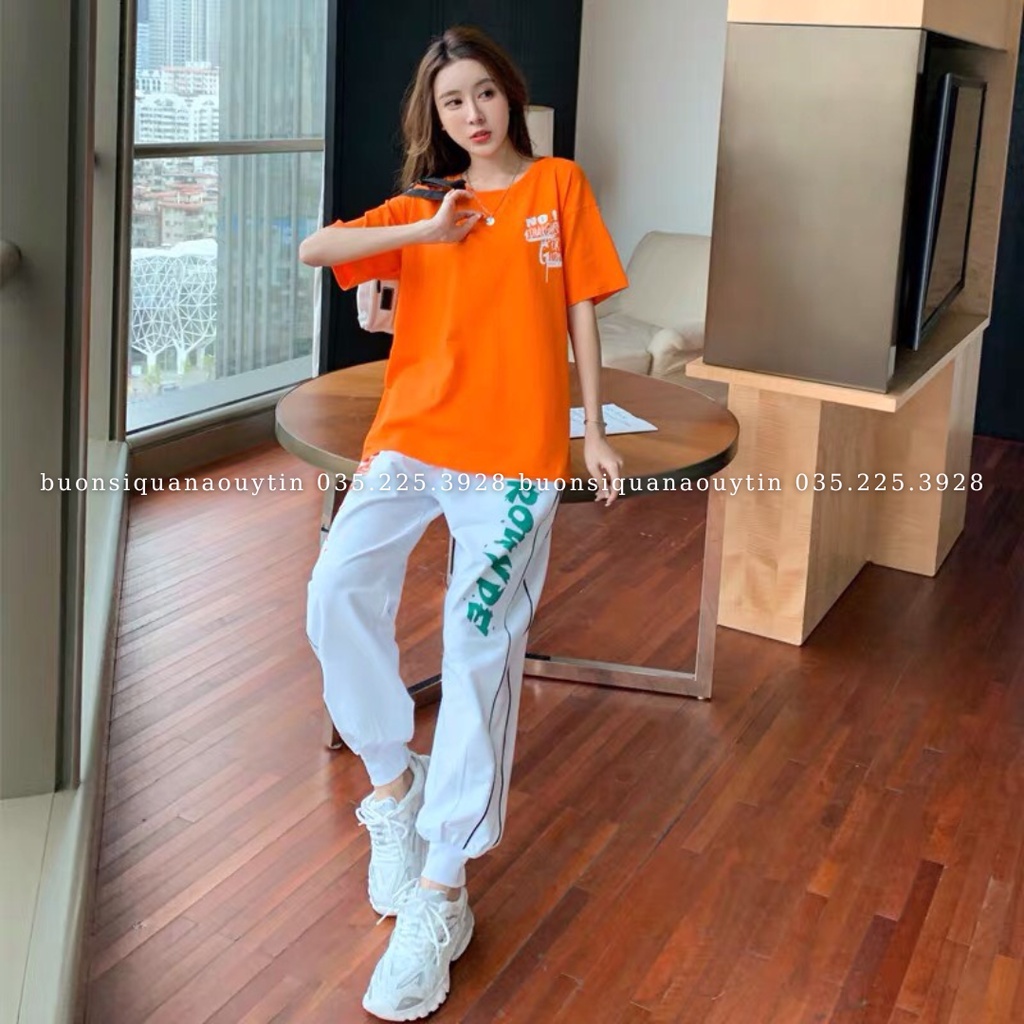 Set bộ thể thao nữ cá tính áo phông Quần Jogger Bo Gấu 114
