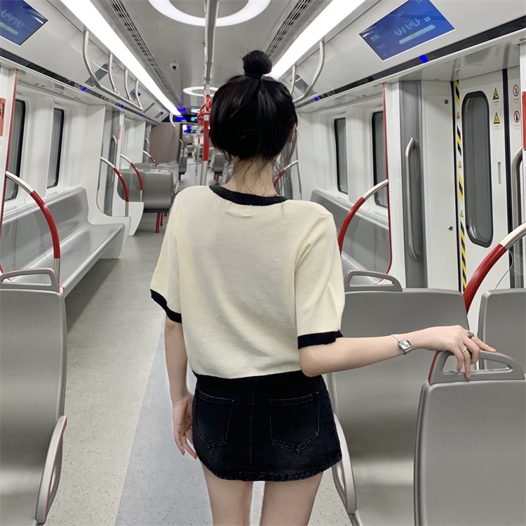 NZN Áo thun crop top tay ngắn in họa tiết trái tim phong cách Hàn Quốc dễ thương dành cho nữ