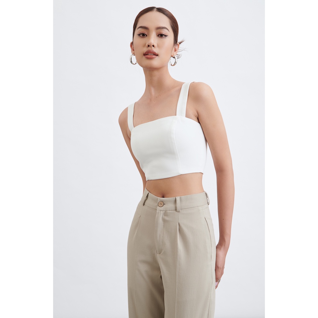 Áo 2 Dây Bản To Croptop Dây Kéo Khóa Lưng Cao Cấp Đen và Trắng - HOO DESIGN