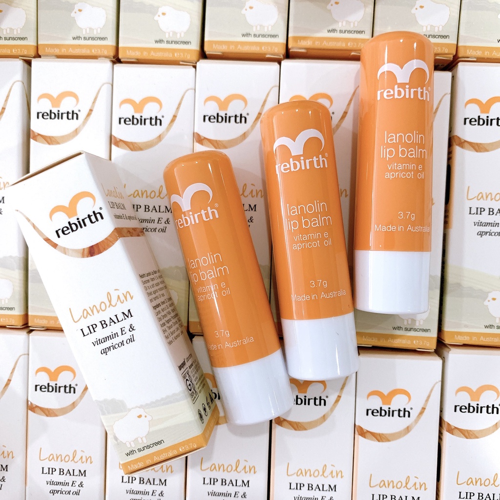 Son Dưỡng Môi Nhau Thai Cừu Rebirth Lanolin Lip Balm Vitamin E & Apricot Oil