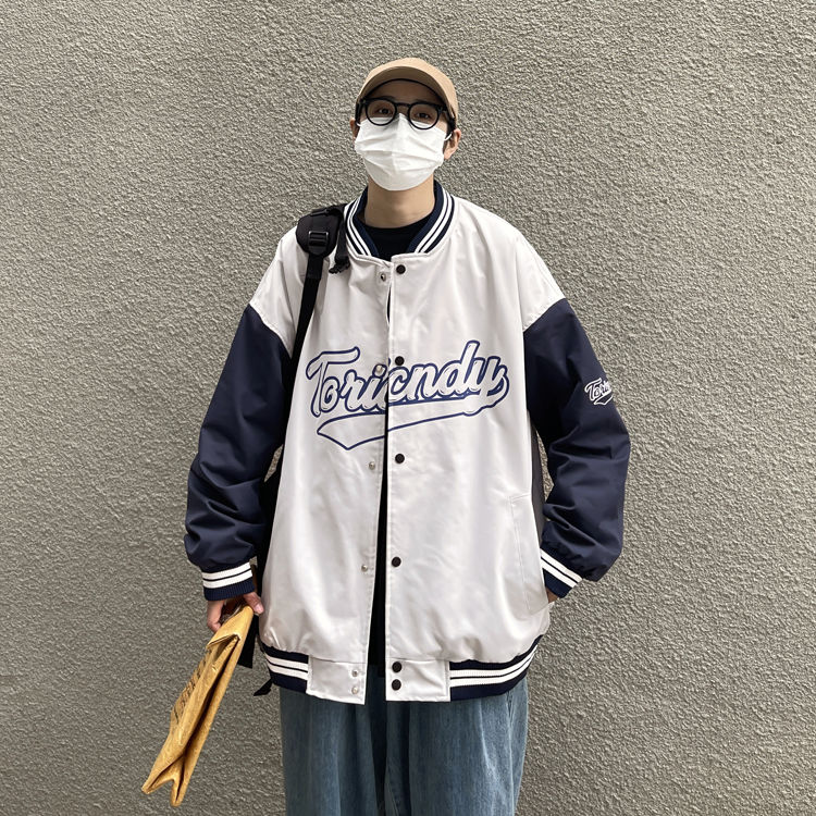 2021 spring men's baseball collar jacket Korean version of loose letters embroidery tide brand sports baseball uniform student jacket