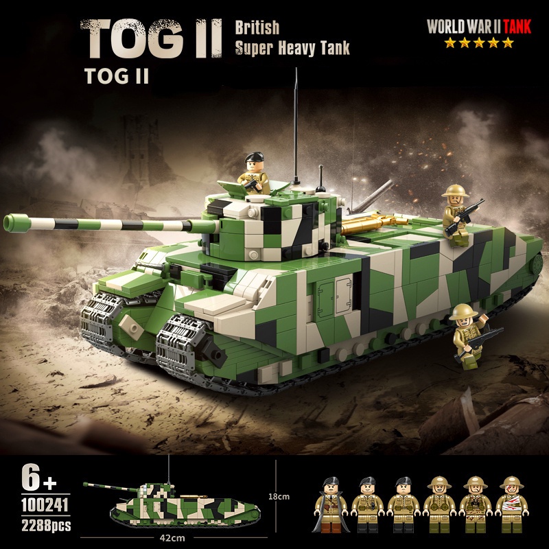 New Đồ chơi Lắp ráp Mô hình xe tăng World War II Military Model Series TOG II Super Heavy Tank Quan Guan 100241