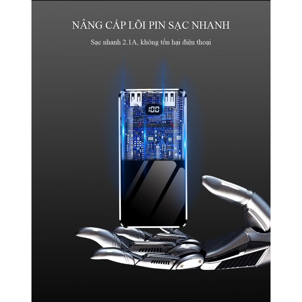 Sạc cực nhanh 🚚 FREE SHIP 🚚 Pin dự phòng, Sạc dự phòng 20000mah mặt gương đen dung lượng khủng tặng cáp sạc nhanh