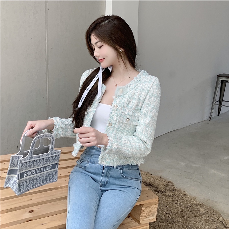 Áo dạ Tweed ngắn dài tay phong cách hàn quốc thời trang sang chảnh
