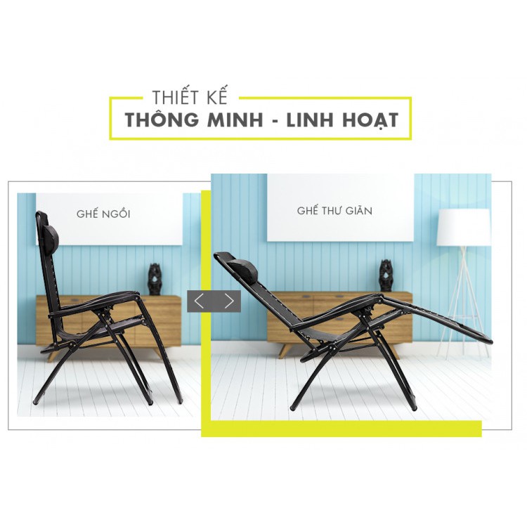 [Hàng Mới] Ghế Xếp Gấp Gọn Ninda Khung Thép Chắc Chắn - Ghế Thư Giãn Tặng Khay Đựng Cốc