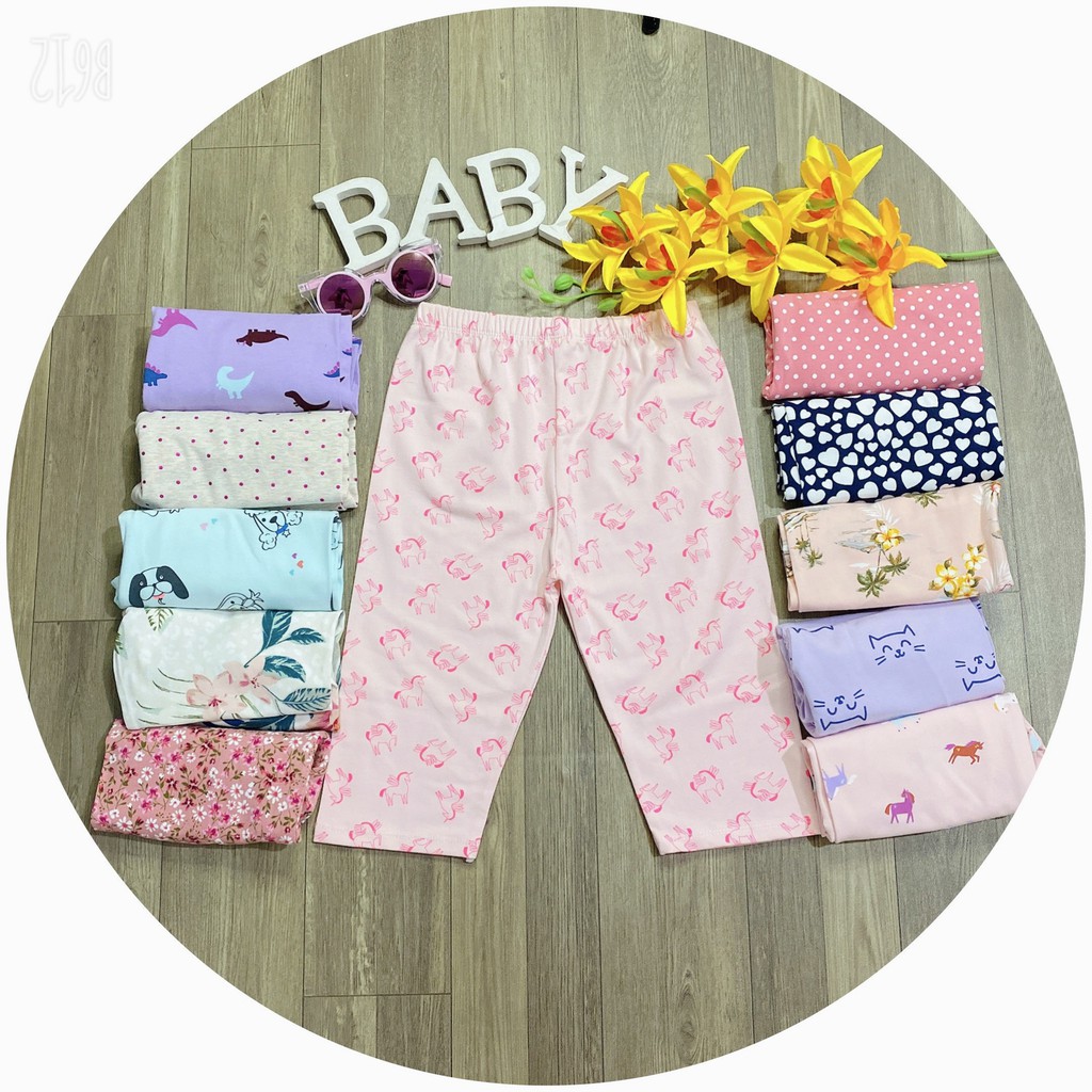 HOT [HOT SALE] Quần legging lửng bé gái combo 5c co giãn hàng xuất dư chuẩn xịn 9-40kg BÉ XINH