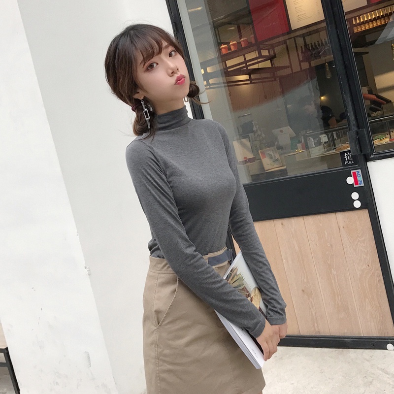 Áo thun COZOK tay dài cổ cao dáng ôm dễ phối đồ