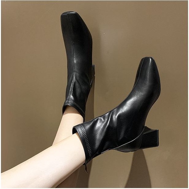 Bốt nữ cao cổ WOMEN STORY boots lót nỉ da mềm,boot khóa kéo sau đế vuông 6cm, 3 màu đen nude và be boost mùa đông WS2021