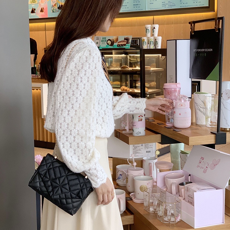 Túi Đeo Vai Hình Vuông Cỡ Nhỏ Thêu Họa Tiết Kẻ Sọc Đính Đá Có Khóa Gài Thời Trang 2022 Cho Nữ