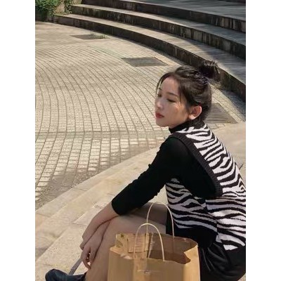 Áo Ghile (Gile) LEN LÔNG CỪU Hoạ Tiết Ngựa Vằn - Áo cadigan dáng dài kẻ caro phong cách hàn quốc | BigBuy360 - bigbuy360.vn