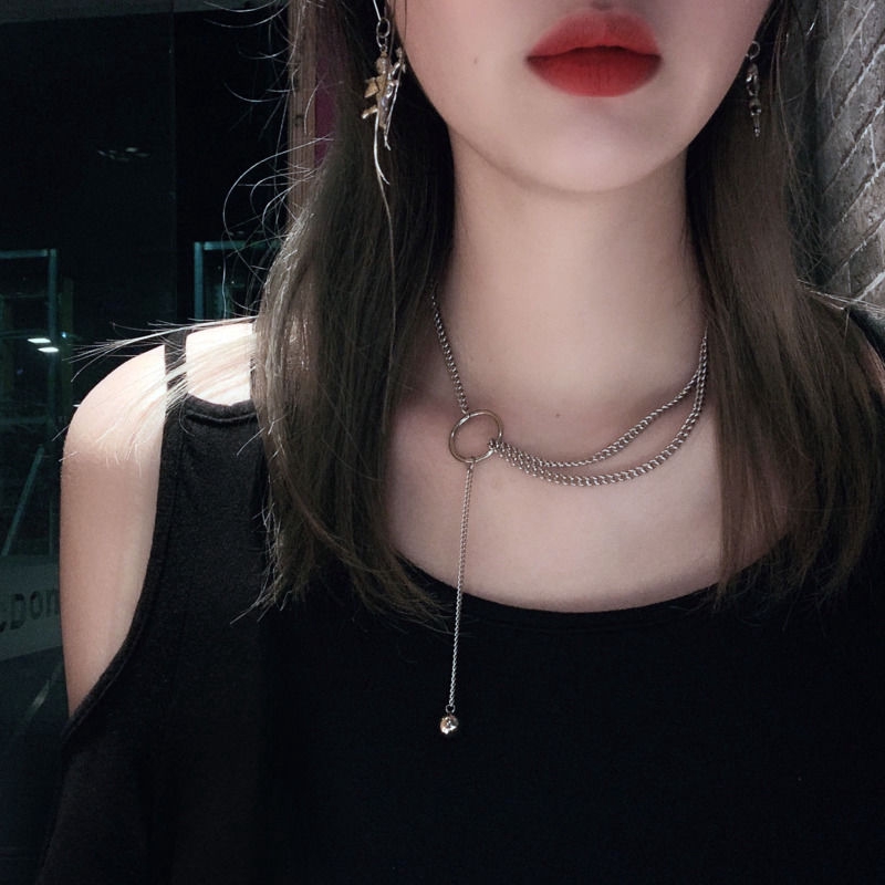 Dây Chuyền Hai Lớp Bằng Thép Titan Mặt Hình Tròn Phong Cách Hàn Nhật Đơn Giản 22446