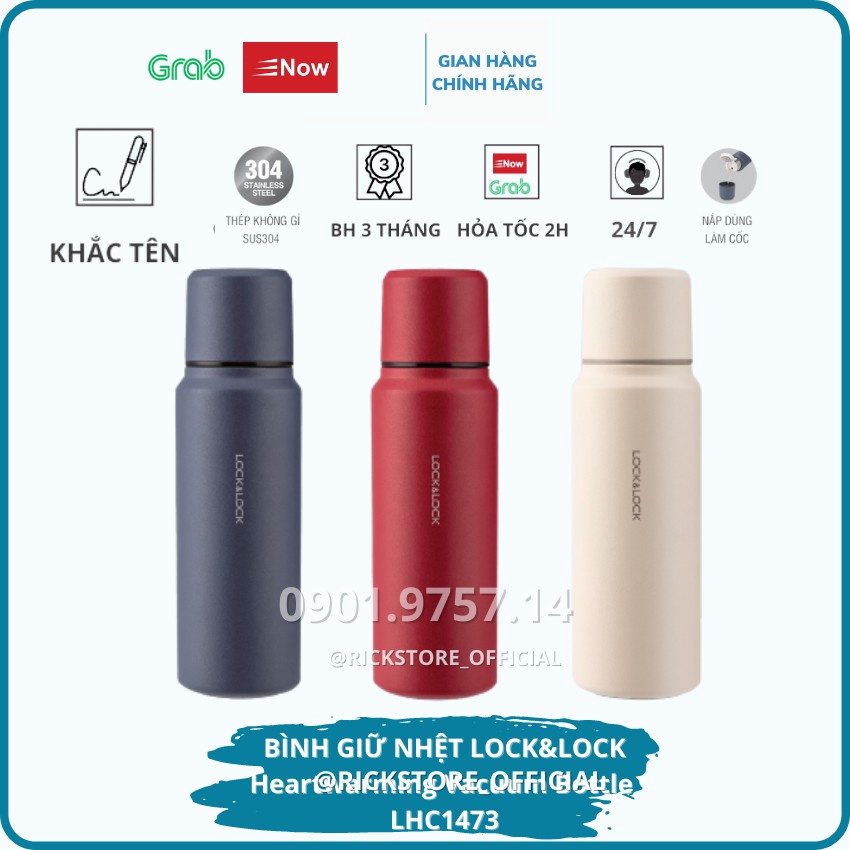 [KHẮC TÊN] Bình giữ nhiệt Lock&Lock 💖💖 Heartwarming Vacuum Bottle nắp uống 💖💖 500ml LHC1473 (3 màu)