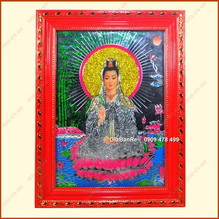 TRANH KÍNH MỸ THUẬT QUAN ÂM BỒ TÁT - KHUNG CHẠM ĐỎ - 6842