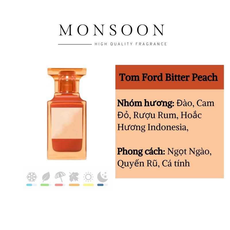 Nước hoa nam nữ (unisex) Tom Ford Bitter Peach EDP cao cấp Monsoon thơm lâu mùi đào ngọt ngào gỗ trầm ấm
