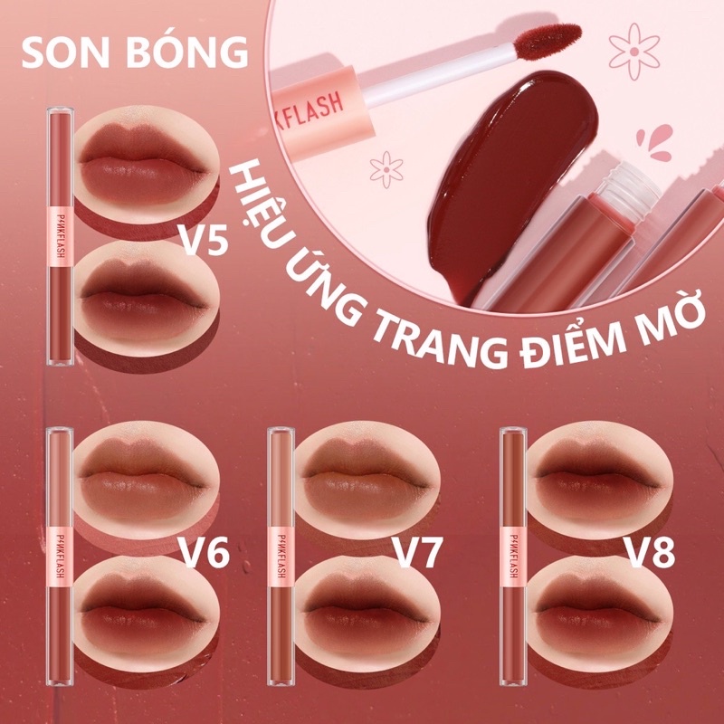 🌸Son Kem Ombrelips Tint Lì PINKFLASH Thiết Kế 2 Đầu 2in1 Lâu Trôi Lên Màu Đẹp🌸