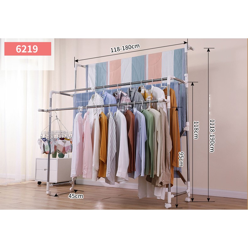 Giá phơi quần áo 2 tầng,3 tầng, thông minh, gấp gọn cây inox,có bánh xe YÊUNHÀ_SHOP