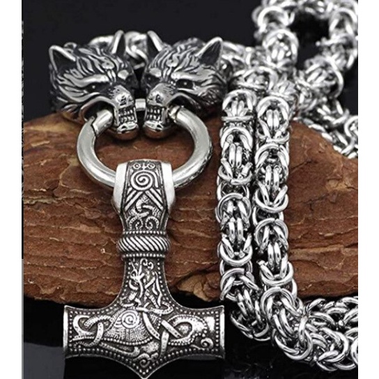 Vòng cổ mặt đầu sói bằng kim loại thời trang bắc Âu cá tính độc đáo cho nam