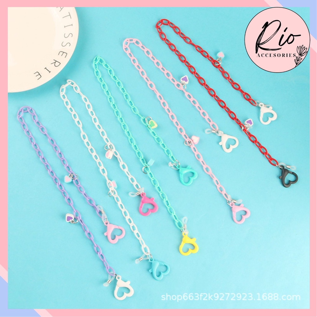 Dây đeo khẩu trang, mắt kính hình trái tim chống thất lạc nhiều màu sắc KT2