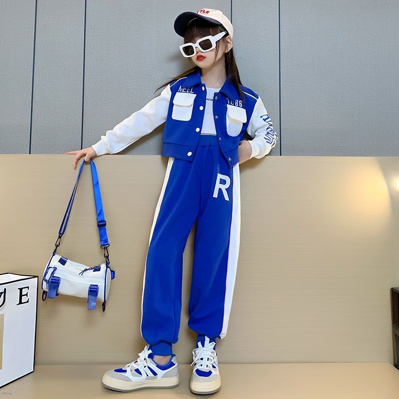 Bộ quần áo mùa thu của bé gái 2022 phong cách mới phương tây thể thao mùa xuân và mùa thu áo khoác trẻ em mùa thu áo len bé gái bộ hai mảnh