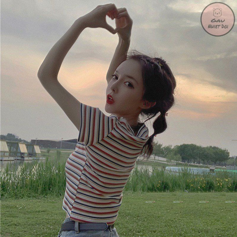 Áo Phông Nữ Kẻ Cộc Tay Cổ Tròn Áo Thun Kẻ Ngang Thời Trang Hè Full 04 Màu Trắng/Xanh/Đỏ/Cam