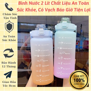 Bình Đựng Nước 2L Siêu Dê Thương Nhựa Cao Cấp Kèm Vạch Báo Giờ Uống Nước [Tặng Kẹo] 