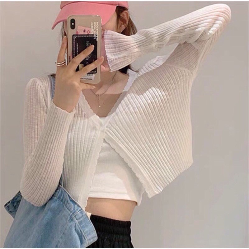 Áo Khoác Len Mỏng Cardigan Màu Pastel Muối Tiêu Cực Hot Hit