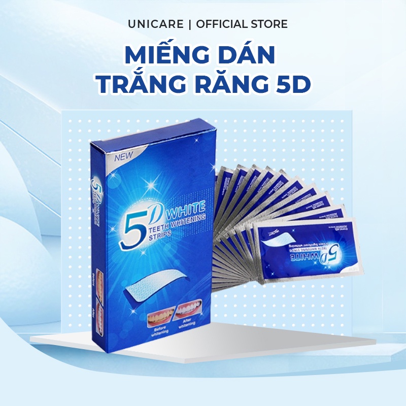 Miếng dán trắng răng 5D + 3D White Teeth Whitening Strips - Miếng dán trắng răng an toàn - không bào mòn - ít ê buốt