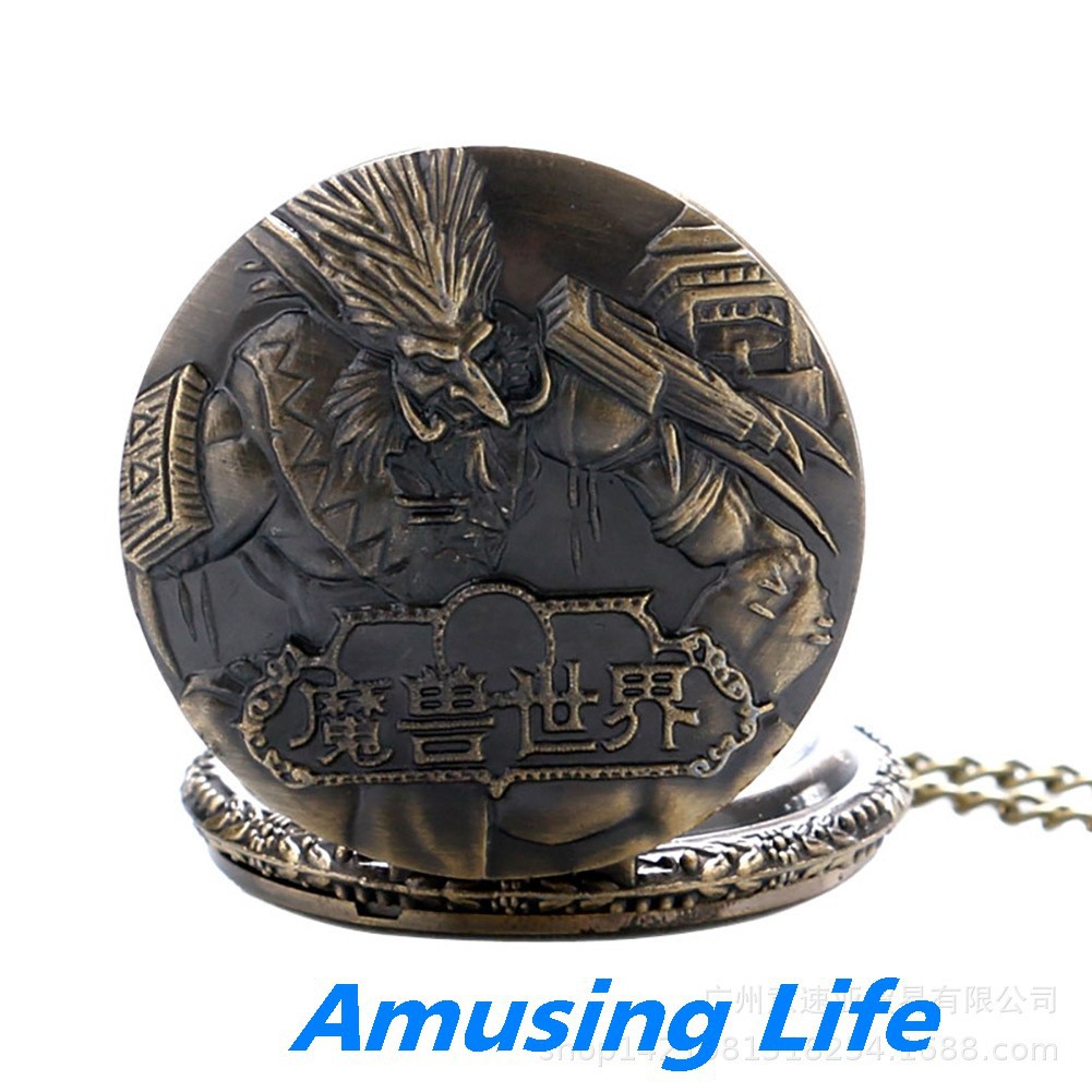 Quartz Pocket Watch Nhà Máy Cung Cấp Trực Tiếp Màu Xanh Lá Cây Lật World Of Warcraft Chủ Đề Kèm Vòng Cổ Tỳ Hưu Thạch Anh