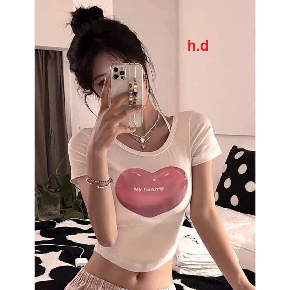 áo croptop Chata Zip trá tim hồng hai màu đen trắng chất cotton su thoáng mát giá siu yêu thương