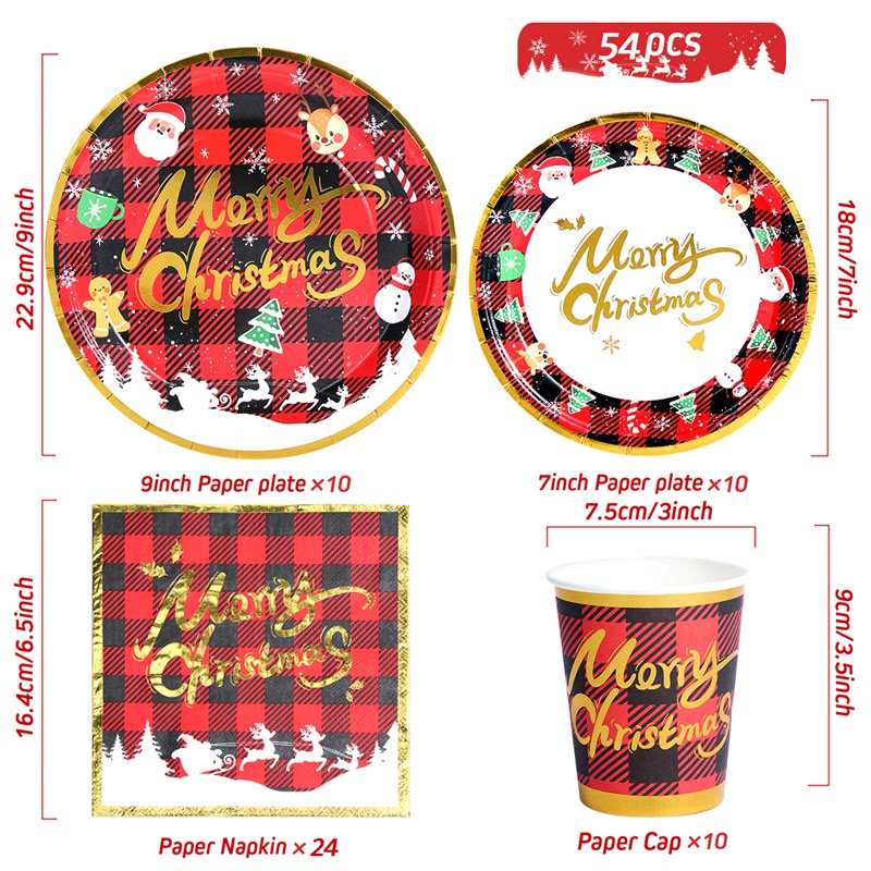 Bộ Cốc Đĩa Giấy Dùng Một Lần Chủ Đề Giáng Sinh Năm Mới 2024