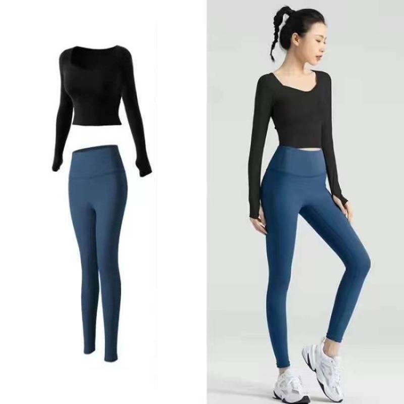Bộ đồ tập Gym Yoga nữ áo croptop dài tay có mút và quần legging nâng mông, set quần áo thể thao nữ GF042 GYM FASHION