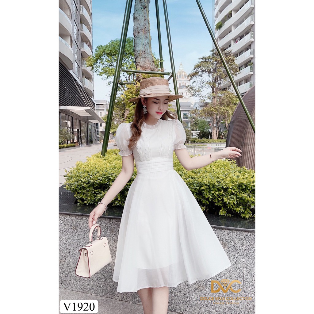 Váy trắng xòe thiết kế V1920 - QUEEN SHOP DOLCE VIVA COLLECTION(ảnh người mẫu+ảnh trải sàn do shop chụp tự chụp))