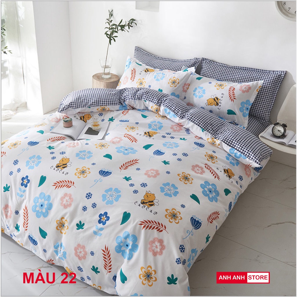 Bộ Vỏ Chăn Ga Gối Cotton Poly Hàn 4 món nhập khẩu, màu sắc tươi sáng, hoạ tiết sắc nét - ANHANHHOME