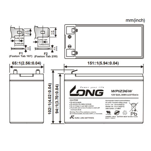 Bình Ắc Quy LONG 12V 9Ah WP1236W Sử Dụng Cho UPS -
