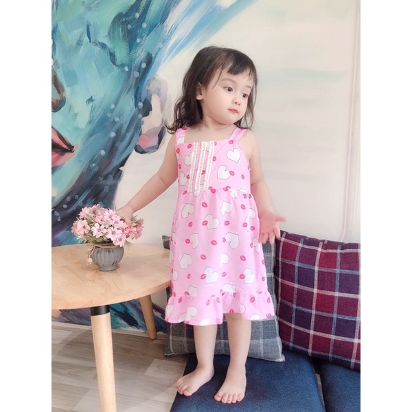 Váy lanh 2 dây X mát mẻ, xinh yêu cho bé gái - VL2DX